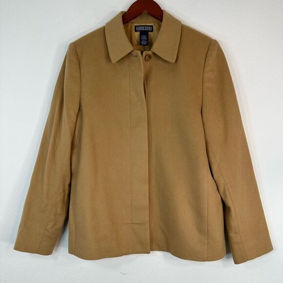 Vintage Lands’ End Cashmere Lambswool Tan Blazer Jacket Womens 12 Camel Tan - Picture 1 of 9